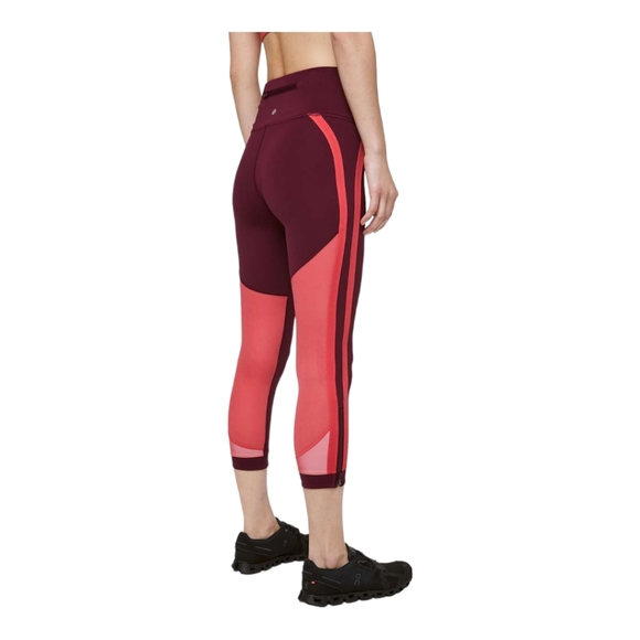 Lululemon Zip the Line Crop Deep Ruby Poppy Coral Breathable Mesh Leggings 6 - Picture 2 of 16